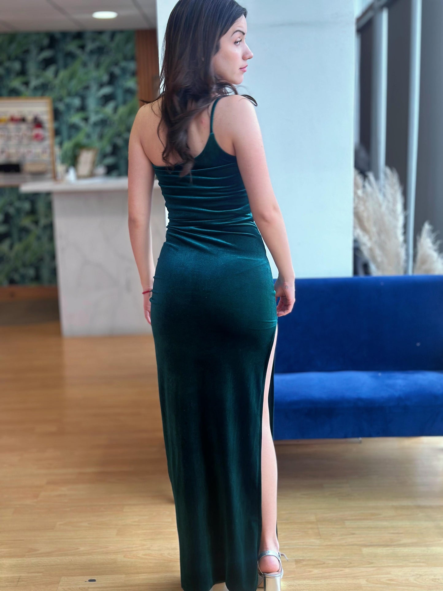 Vestido Carmen Terciopelo Verde Botella