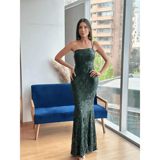 Vestido Lentejuelas Asimetrico Verde - Cathalea
