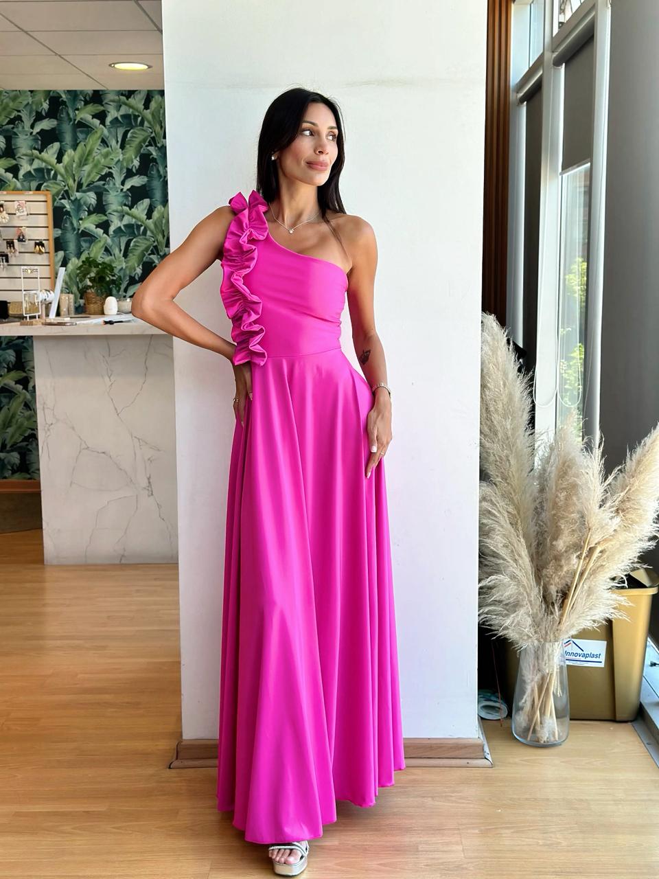 Vestido Fiorella Asimetrico - Fucsia