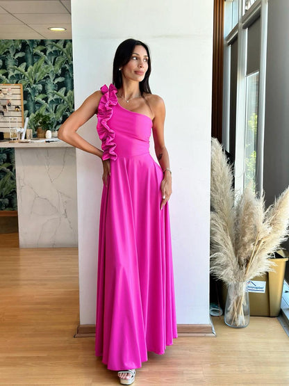 Vestido Fiorella Asimetrico - Fucsia