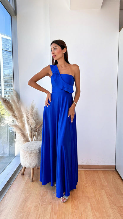 Vestido Fiorella Asimetrico Azul Rey