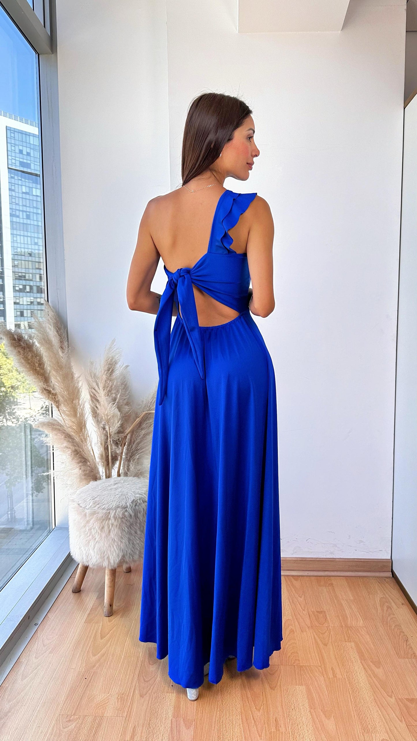 Vestido Fiorella Asimetrico Azul Rey