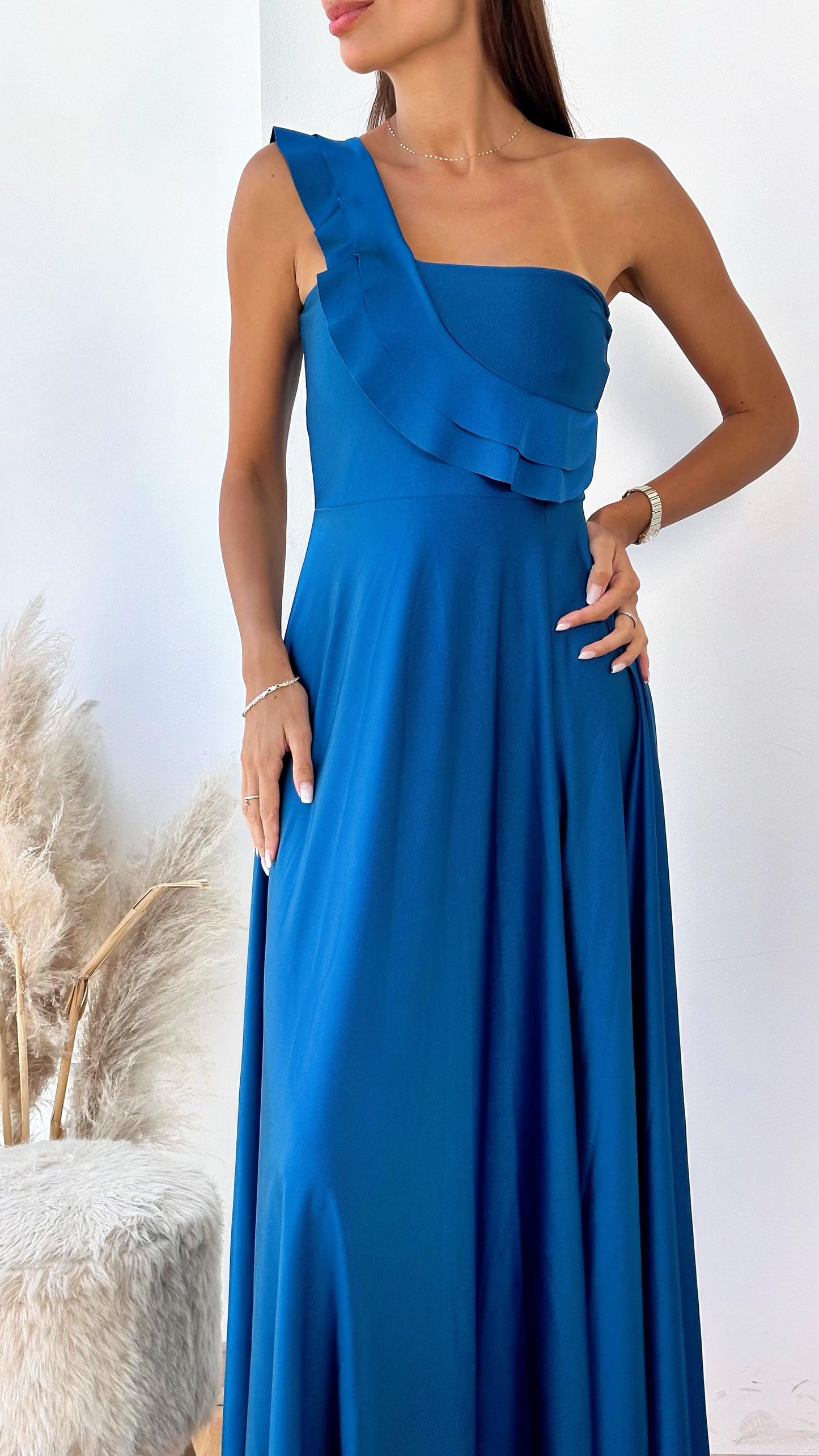 Vestido de Fiesta Asimétrico Fiorella – Azul Petróleo