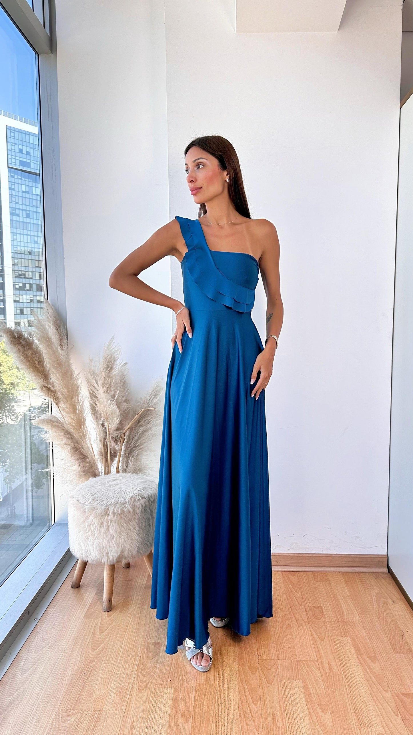 Vestido de Fiesta Asimétrico Fiorella – Azul Petróleo