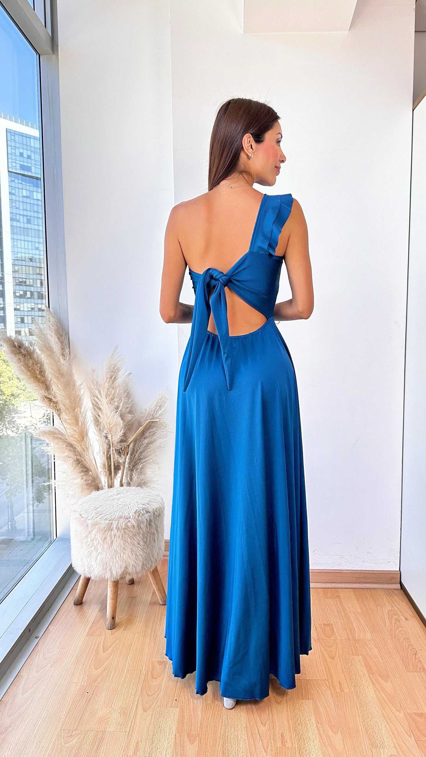 Vestido de Fiesta Asimétrico Fiorella – Azul Petróleo