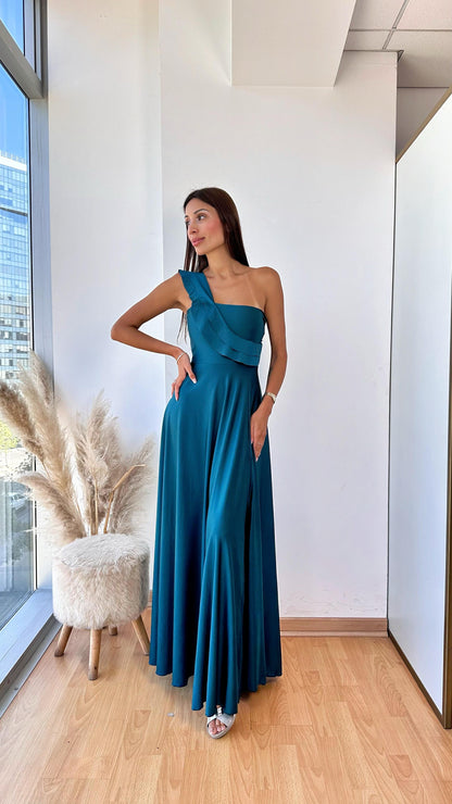 Vestido de Fiesta Asimétrico Fiorella – Verde Petróleo