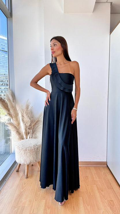 Vestido de Fiesta Asimétrico Fiorella – Negro