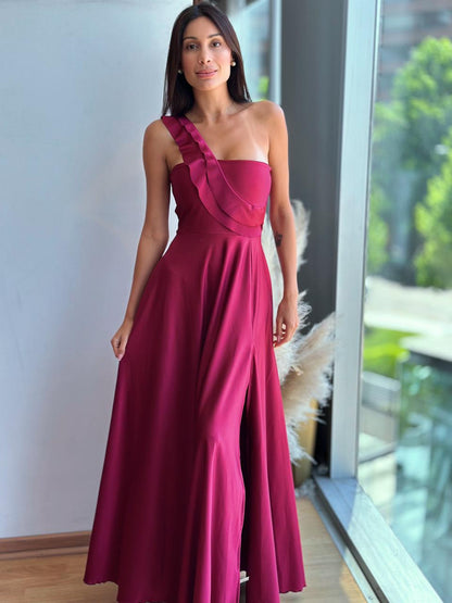 Vestido Fiorella Asimetrico - Borgoña