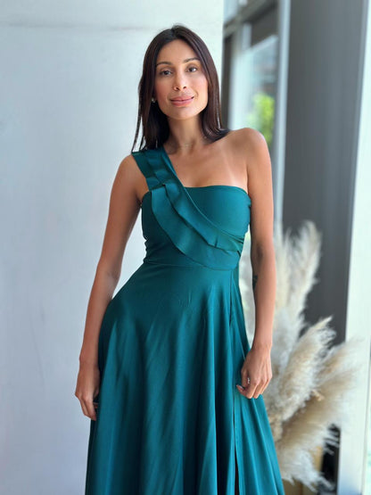 Vestido Fiorella Asimetrico - Verde Botella