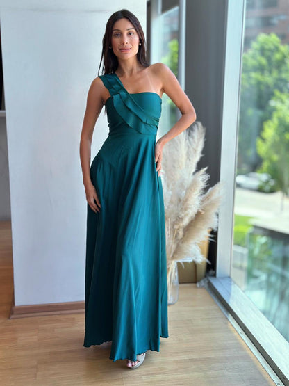 Vestido Fiorella Asimetrico - Verde Botella