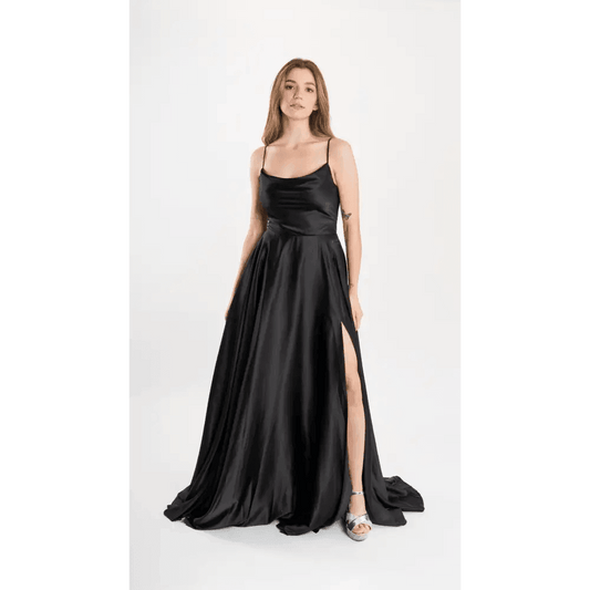 Vestido Ella Satín Negro - Cathalea