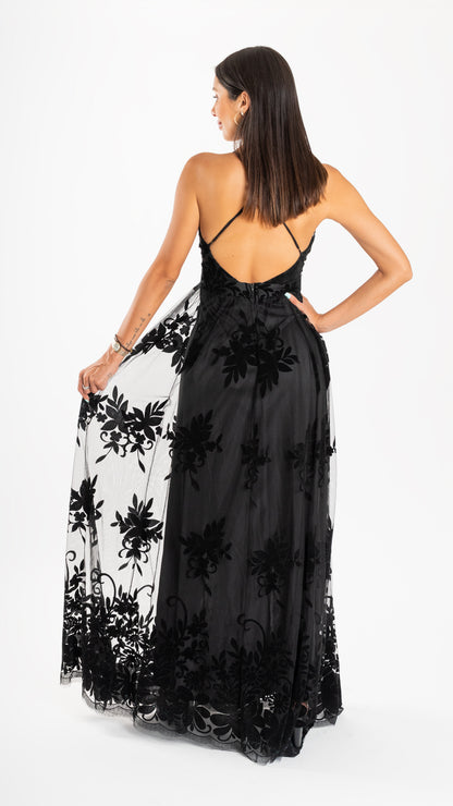 Vestido Tul Negro con Flores